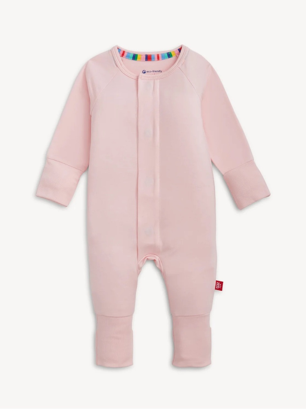 Magnetic Me - Modal Pale Pink Snap-Front Baby One-Piece with Rainbow Trim
